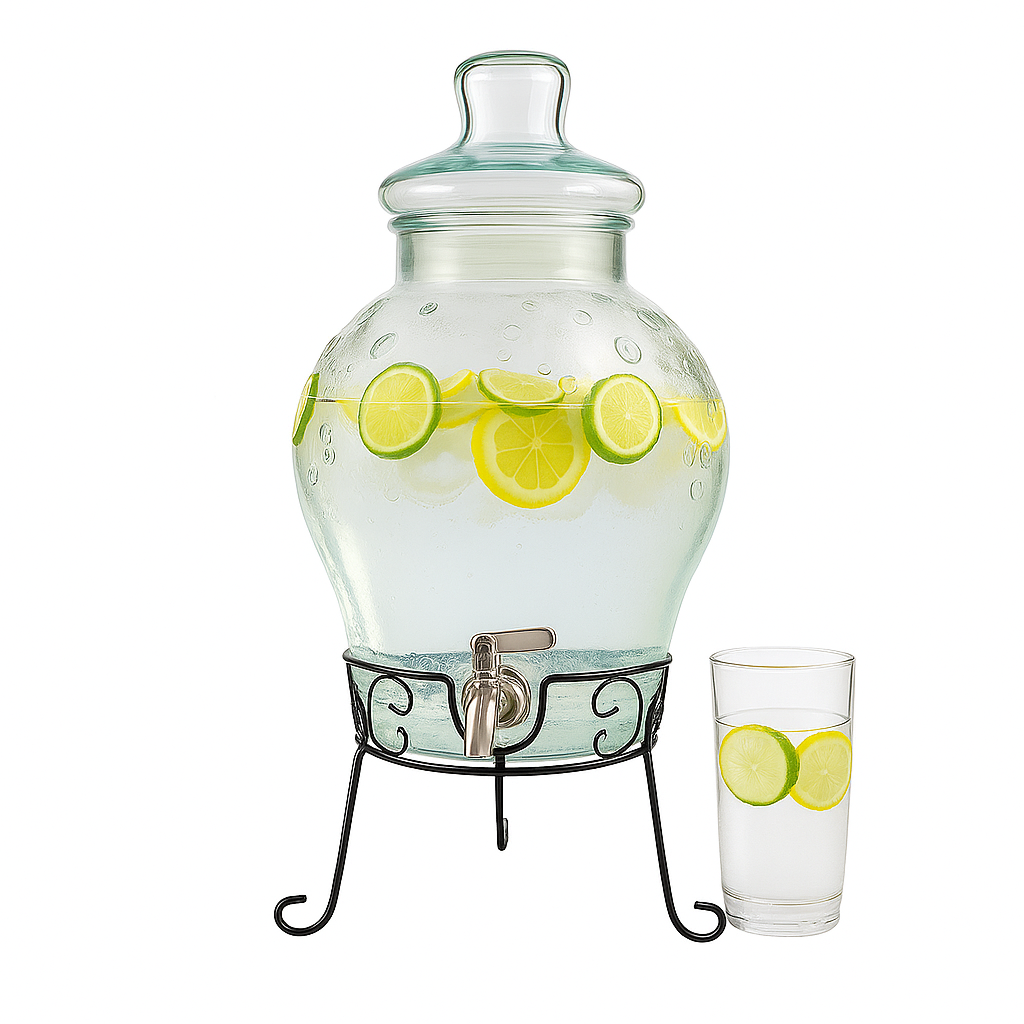 2 Gallonen Glas-Getränkespender Mit Edelstahlhahn – Inkl. Ständer & Deckel – Perfekt Für Partys, Grillen, Picknicks!