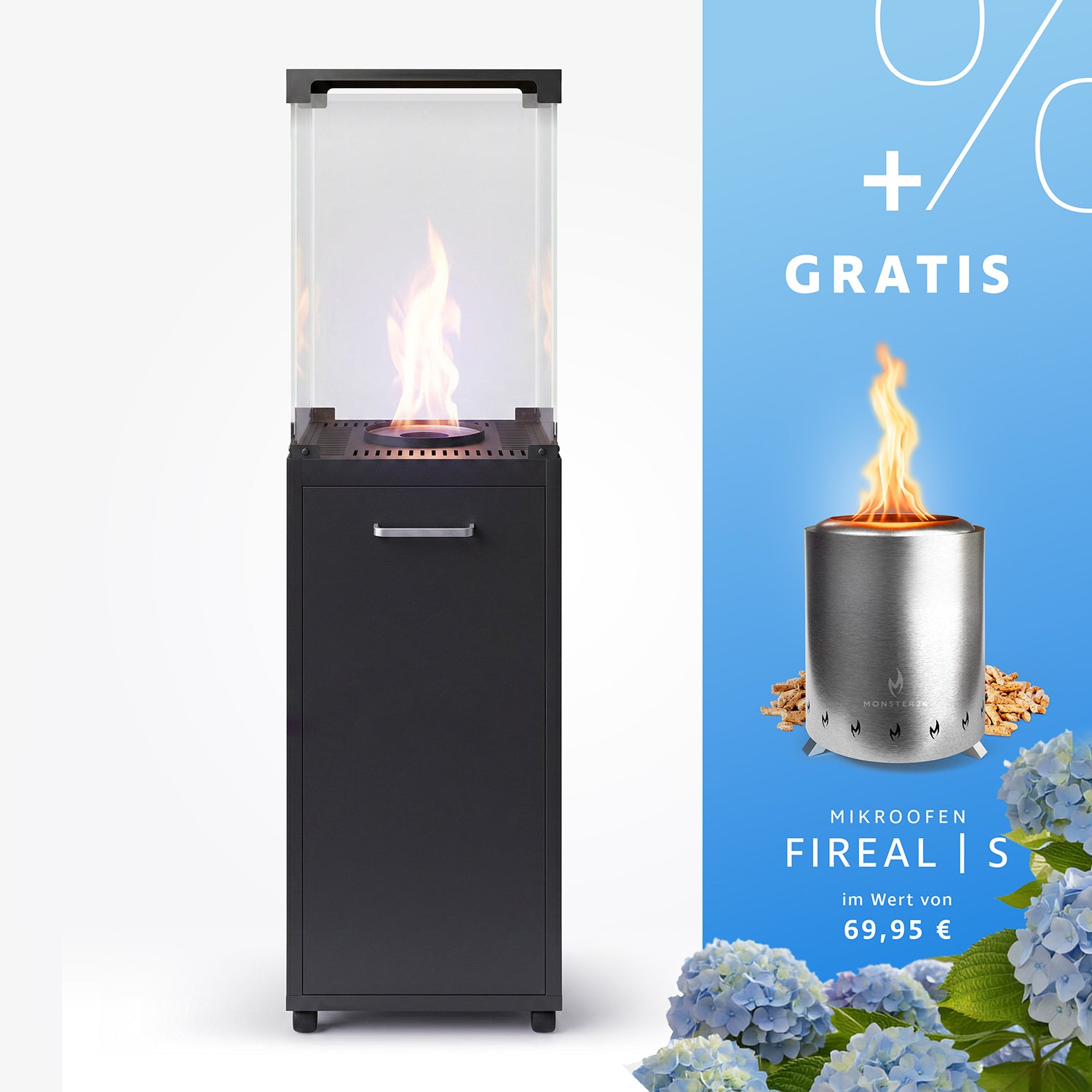 EMYRA Pellet Feuerstelle mit 360° Glas (inkl. Fireal Bundle)
