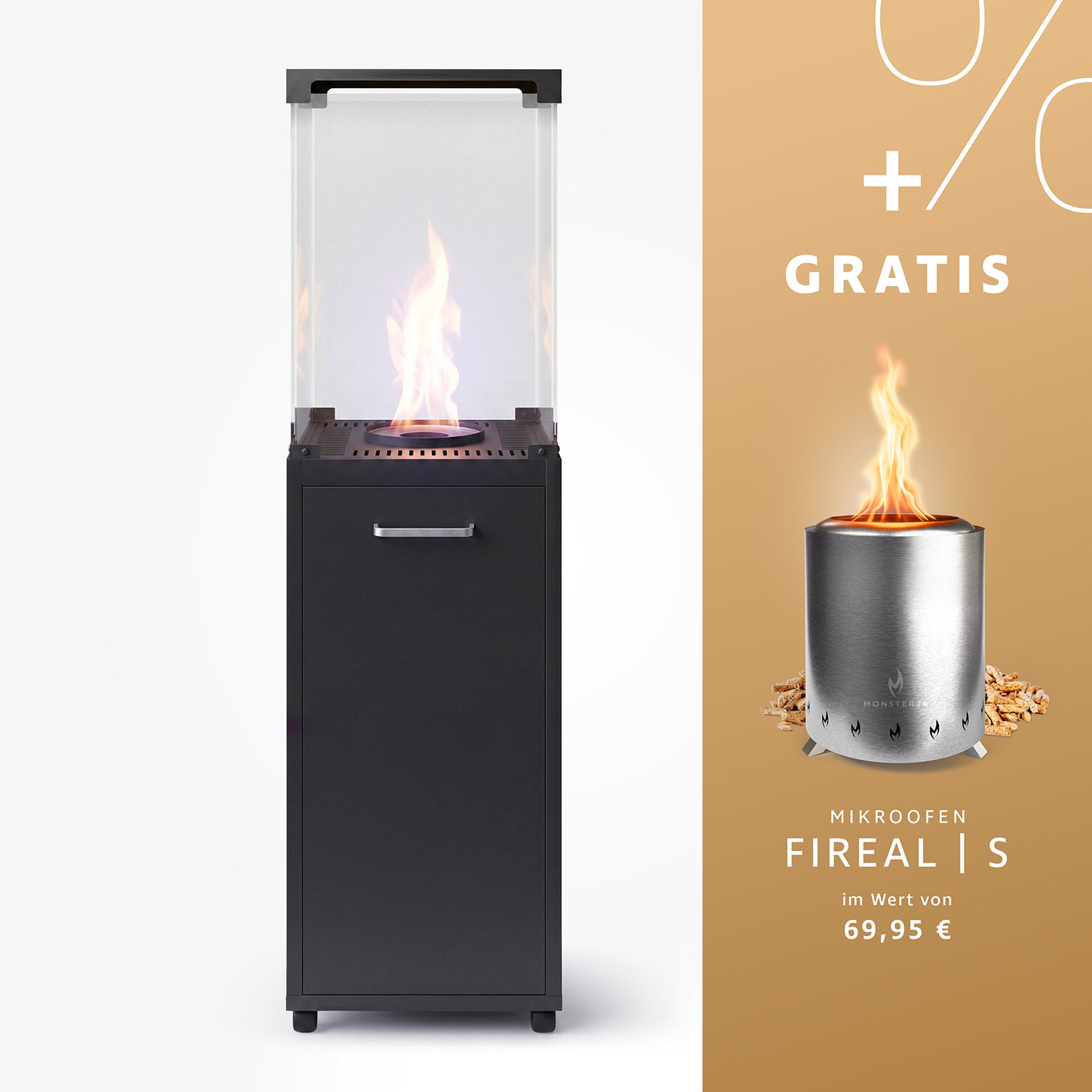 EMYRA Pellet Feuerstelle mit 360° Glas (inkl. Fireal Bundle)