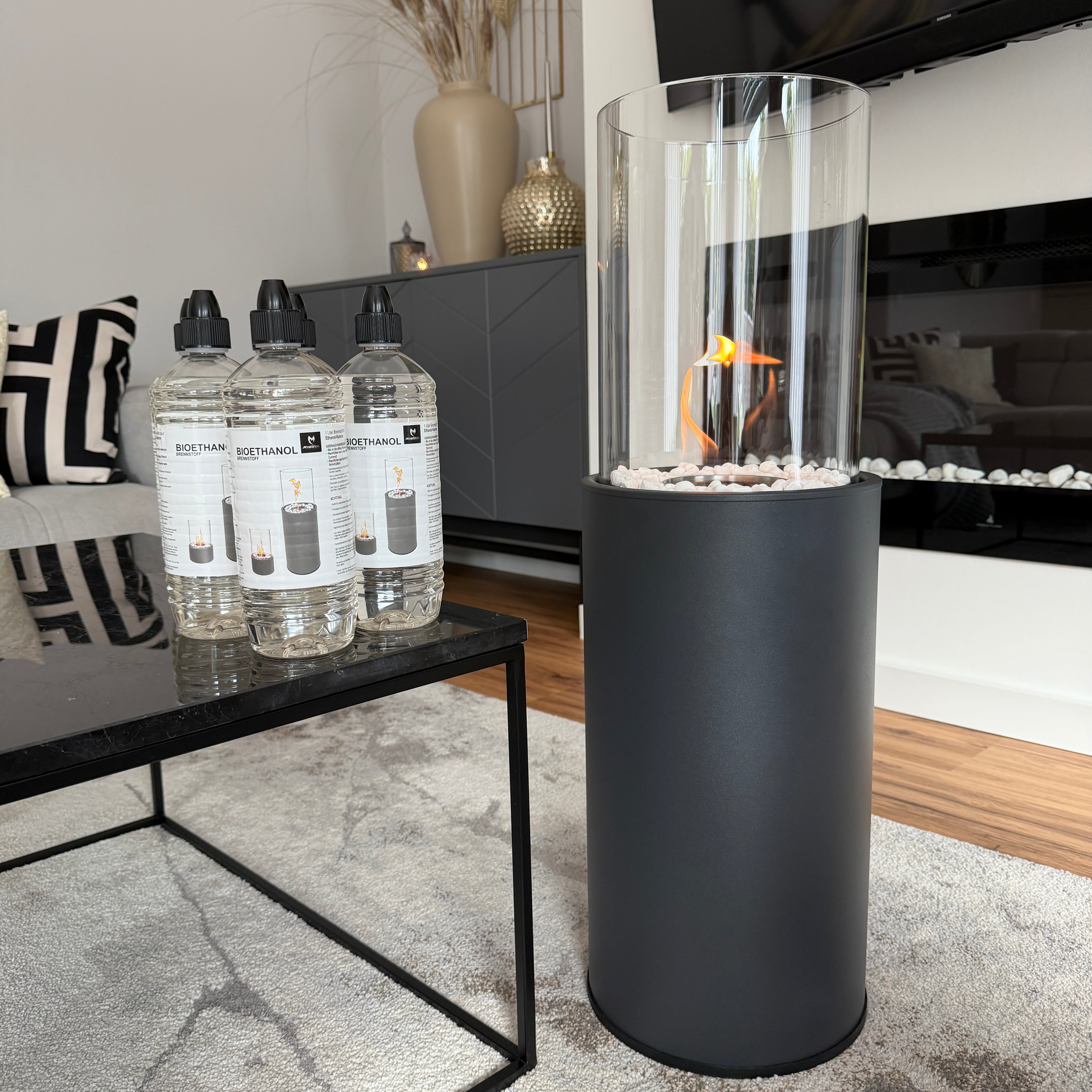 Feuer & Flair Paket - Bioethanol Standkamin inkl. 6 L Bioethanol