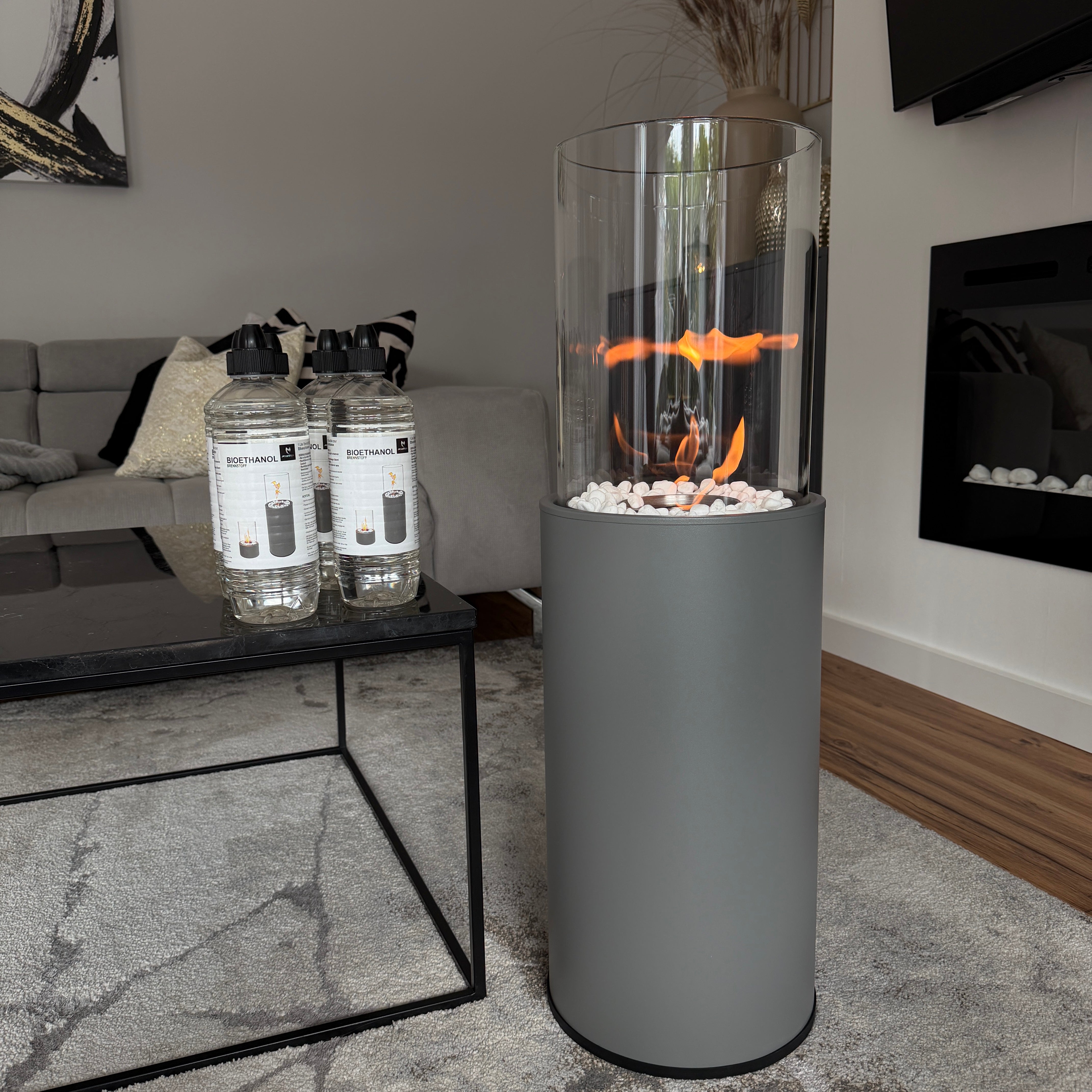 Feuer & Flair Paket - Bioethanol Standkamin inkl. 6 L Bioethanol