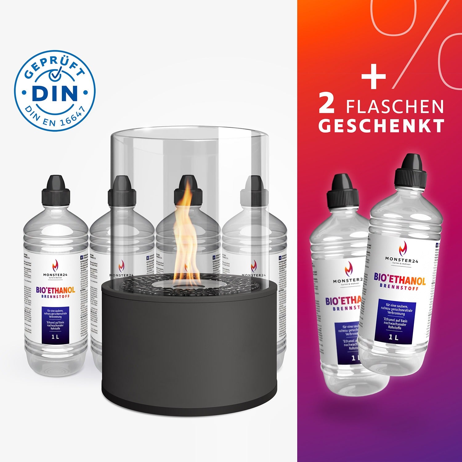 Ambiente Deluxe: Tischkamin L inkl. 6L Ethanol Starterpaket