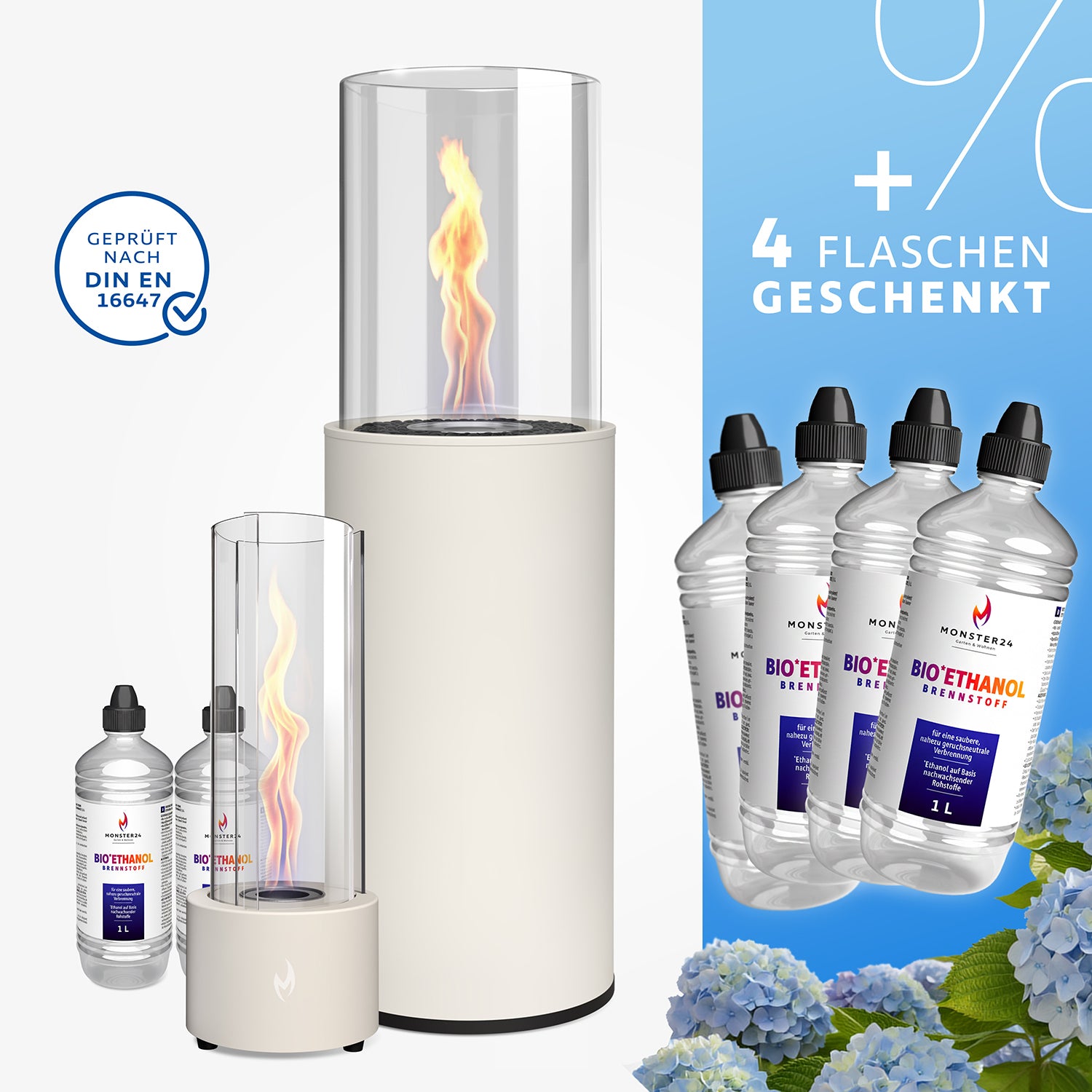Luxury Tornado Paket: Standkamin + Spyral inkl. 6 L Bioethanol
