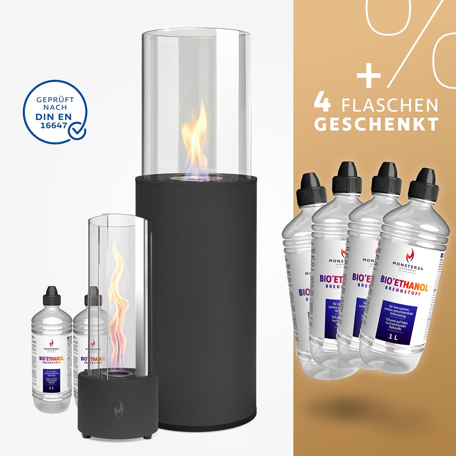 Luxury Tornado Paket: Standkamin + Spyral inkl. 6 L Bioethanol