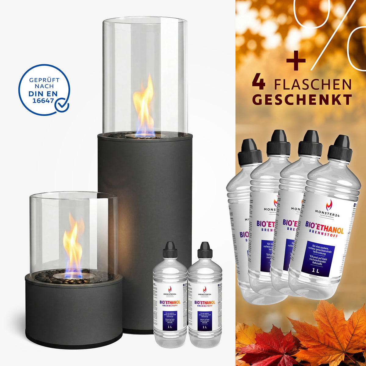 Luxury Flame Paket: Standkamin + Tischkamin L inkl. 6L Bioethanol