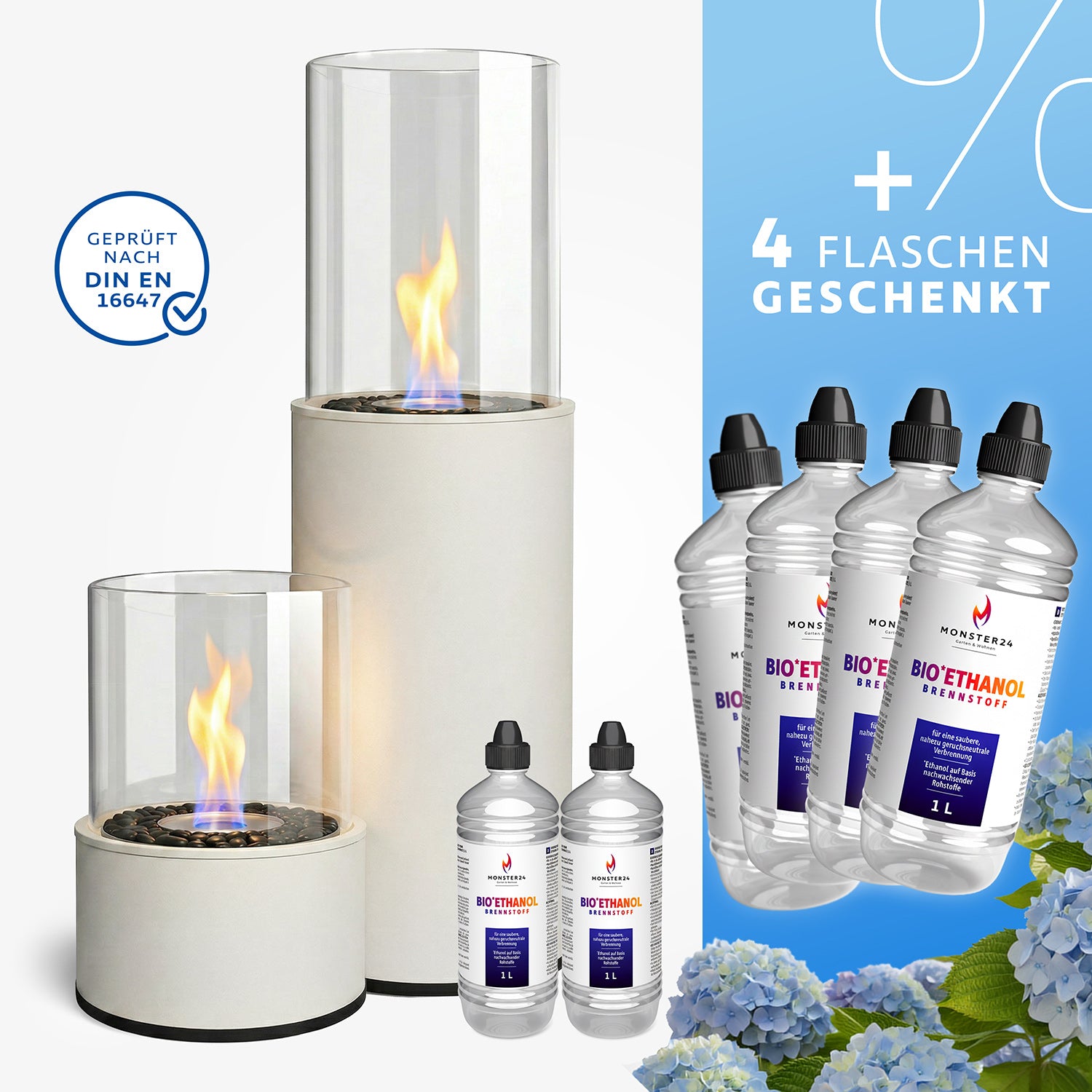 Luxury Flame Paket: Standkamin + Tischkamin L inkl. 6L Bioethanol