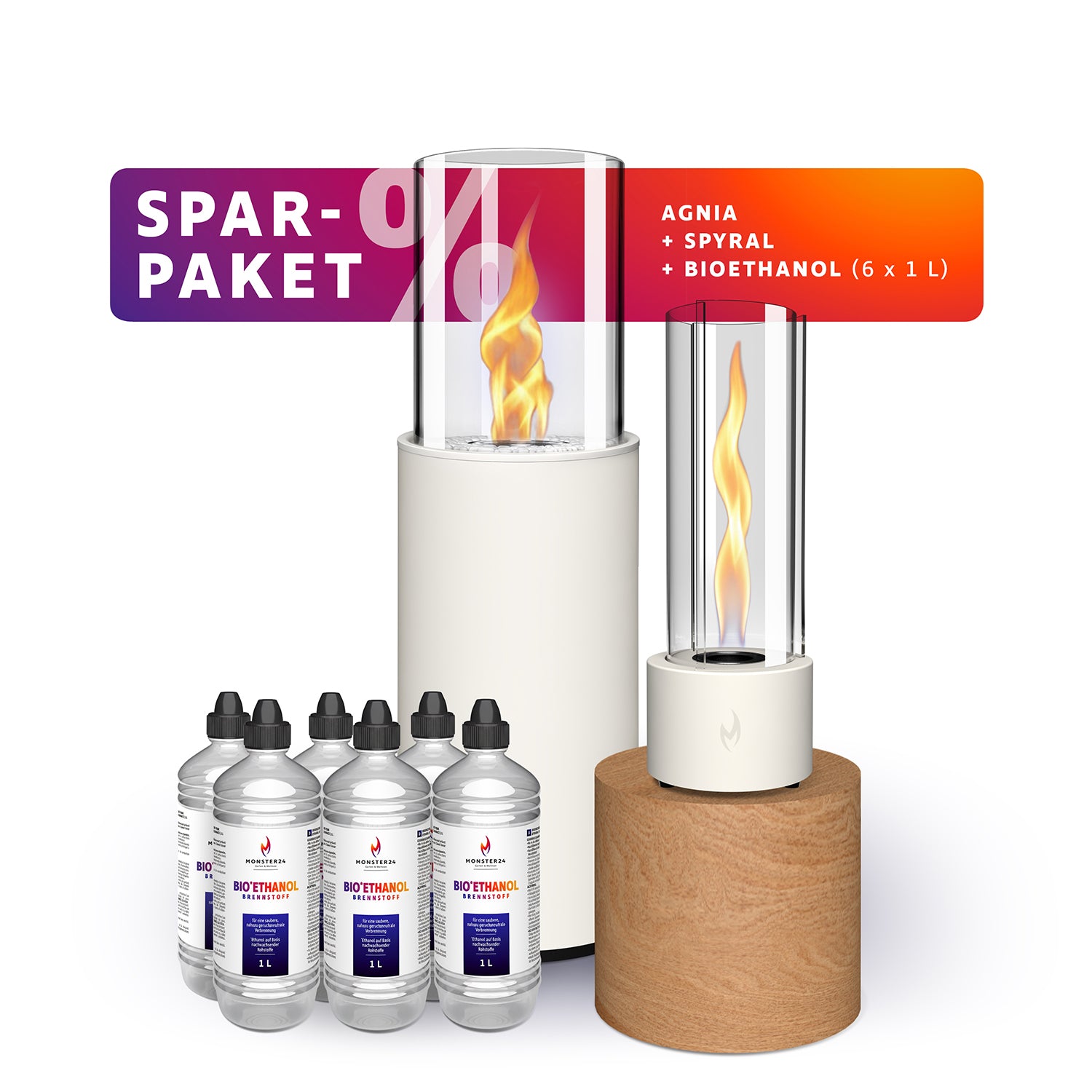 Luxury Tornado Paket: Standkamin + Spyral inkl. 6 L Bioethanol