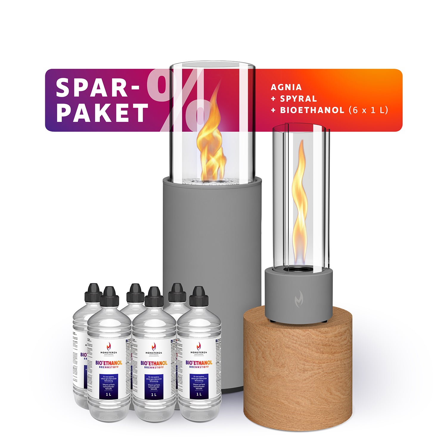 Luxury Tornado Paket: Standkamin + Spyral inkl. 6 L Bioethanol