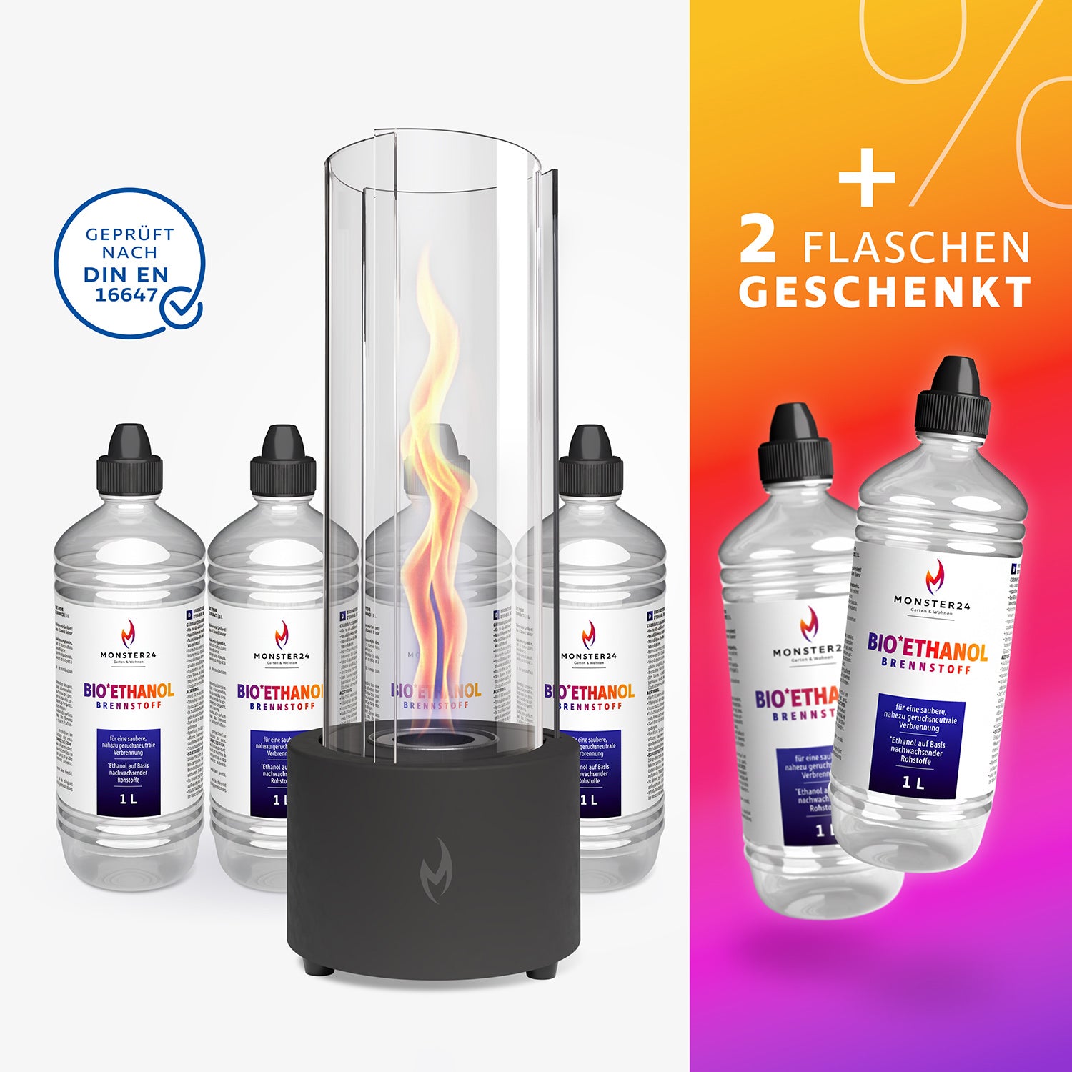 Tornado Flame: Spyral inkl. 6 L Bioethanol Starterpaket