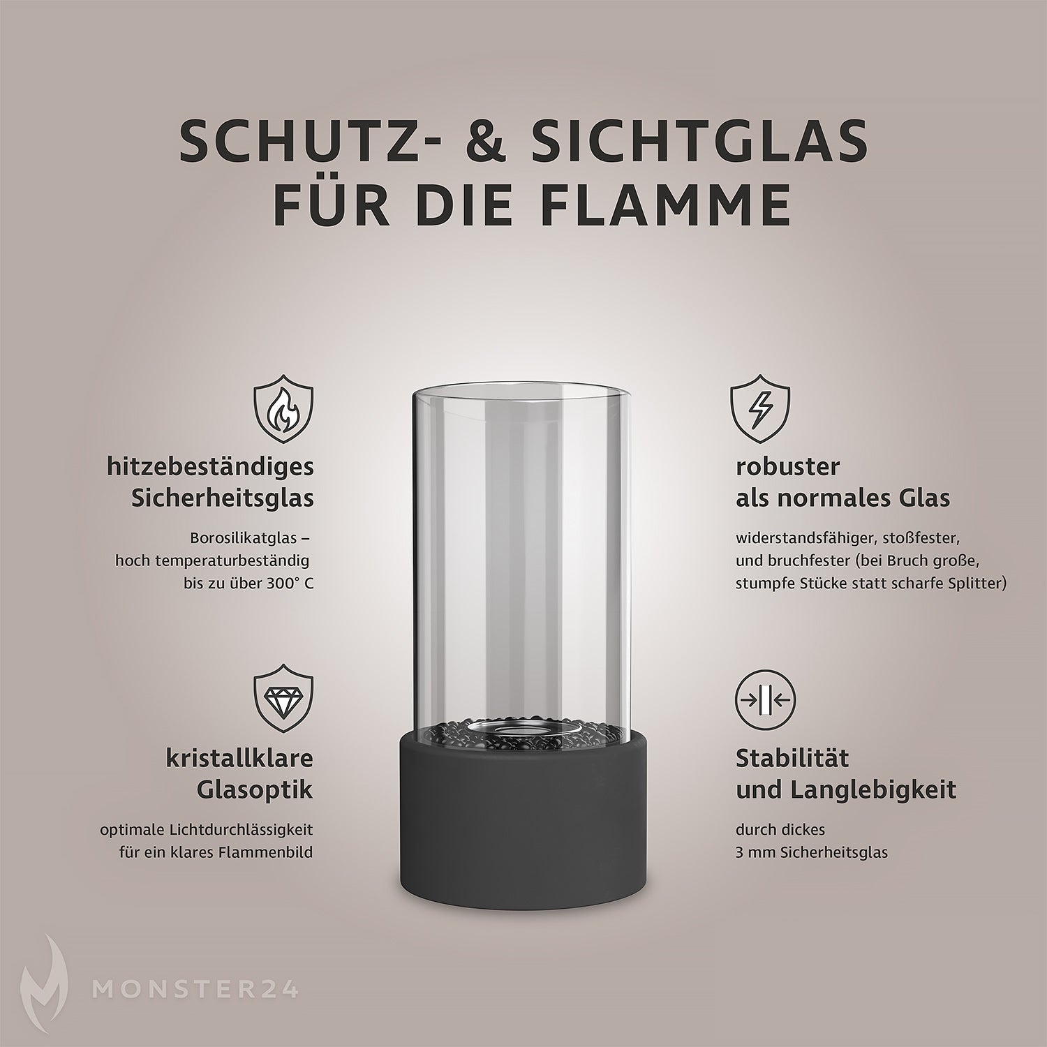Ersatz-Glaszylinder für Lumira Tischkamin S