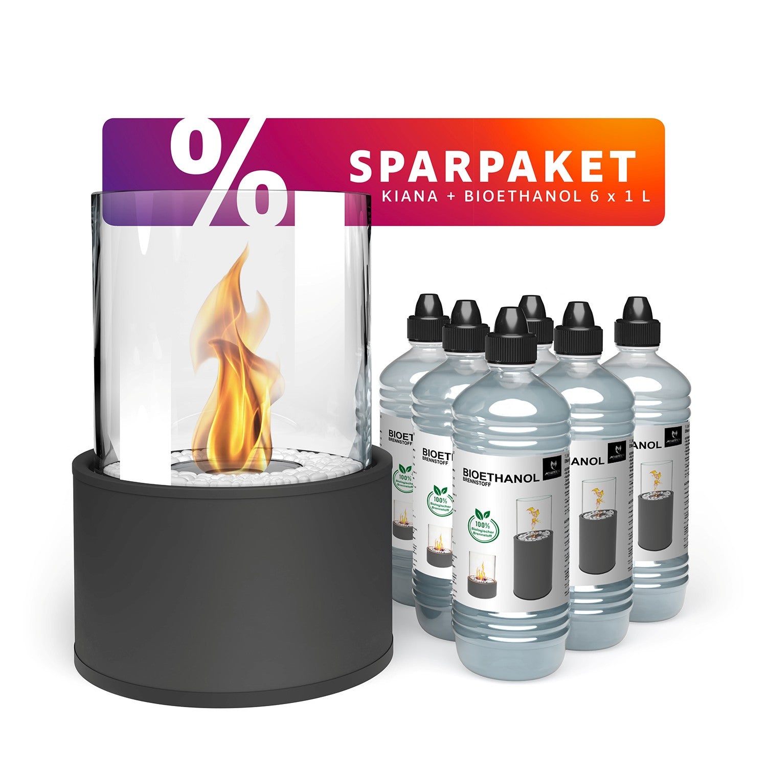Ambiente Deluxe: Tischkamin L + Ethanol Starterpaket