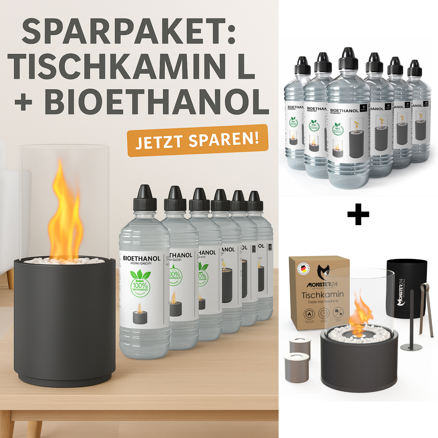 Ambiente Deluxe: Tischkamin L + Ethanol Starterpaket