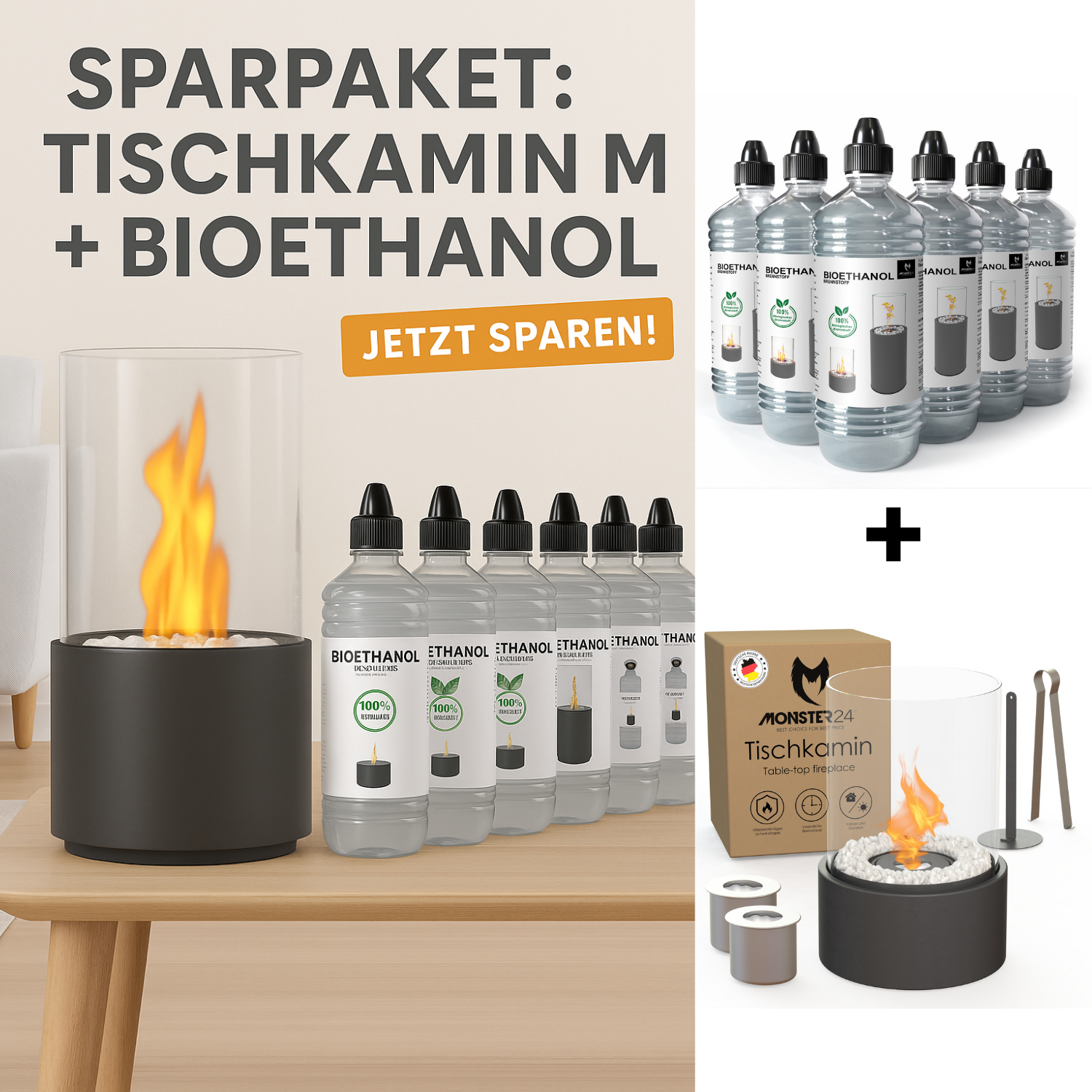 Ambiente Deluxe: Tischkamin M + Ethanol Starterpaket