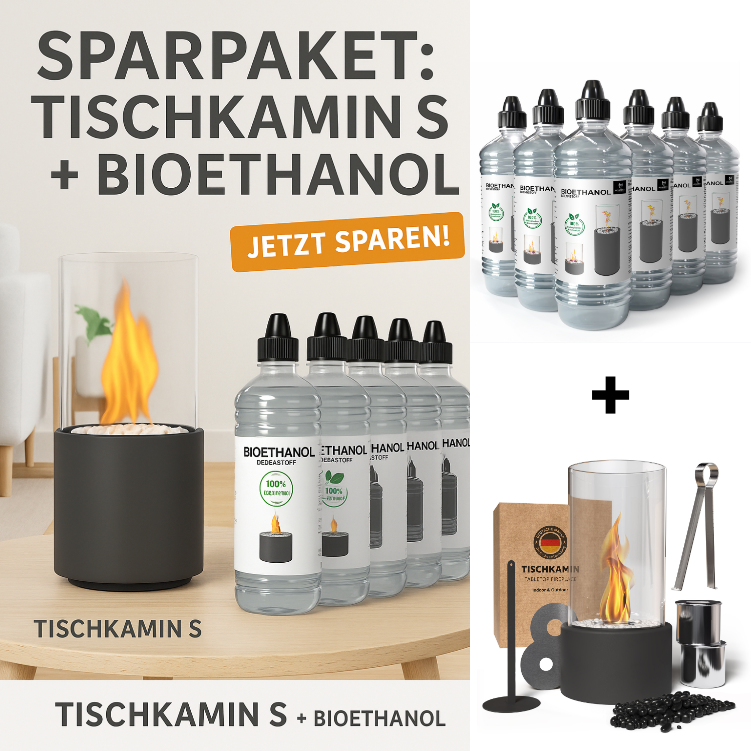 Ambiente Deluxe: Tischkamin S + Ethanol Starterpaket