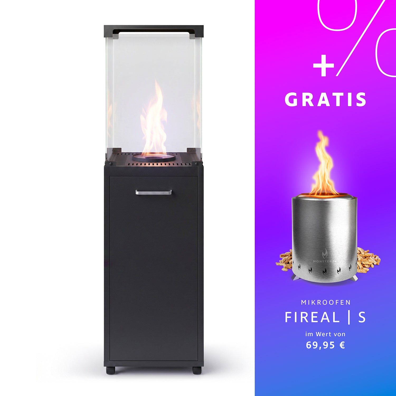 EMYRA Pellet Feuerstelle mit 360° Glas (inkl. Fireal Bundle)