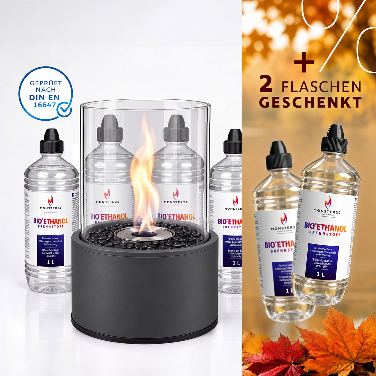 Ambiance Deluxe : Cheminée de table L avec kit de démarrage de 6L d'éthanol