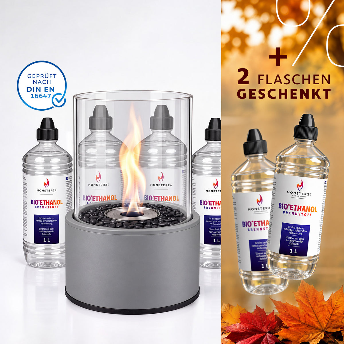 Ambiance Deluxe : Cheminée de table L avec kit de démarrage de 6L d'éthanol