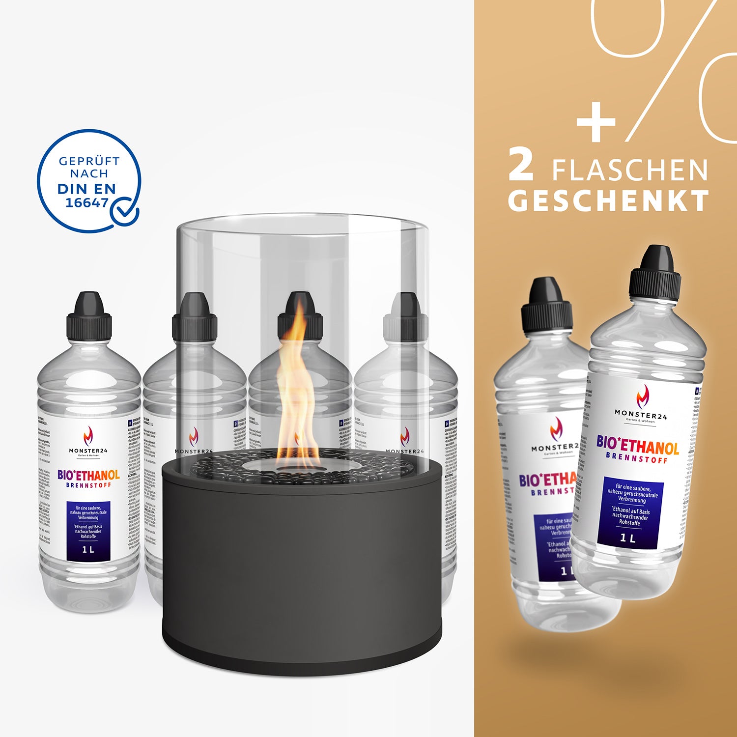 Ambiente Deluxe: Tischkamin L inkl. 6L Ethanol Starterpaket