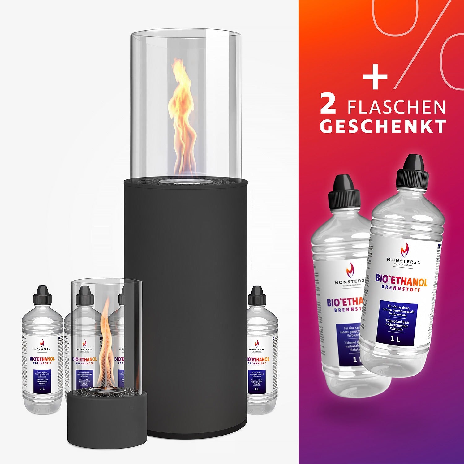 Luxury Flame Paket: Standkamin + Tischkamin inkl. 6L Bioethanol