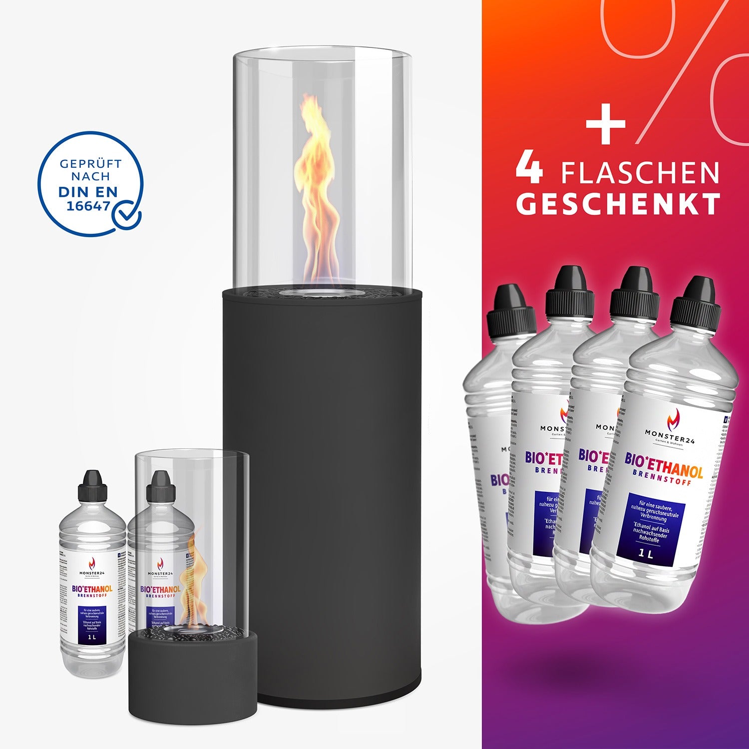 Luxury Flame Paket: Standkamin + Tischkamin inkl. 6L Bioethanol
