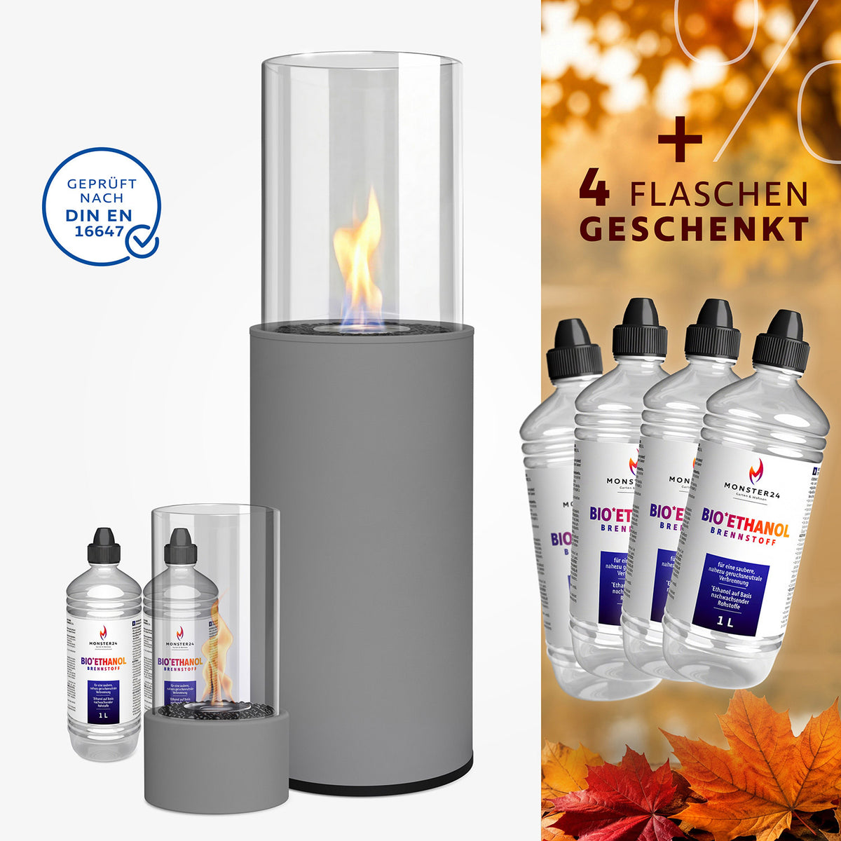 Luxury Flame Paket: Standkamin + Tischkamin S inkl. 6L Bioethanol