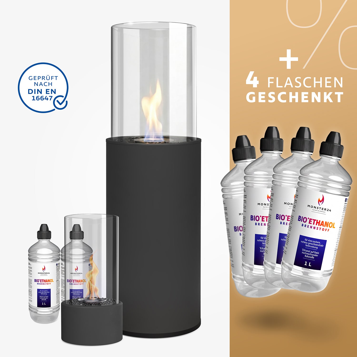 Luxury Flame Paket: Standkamin + Tischkamin S inkl. 6L Bioethanol