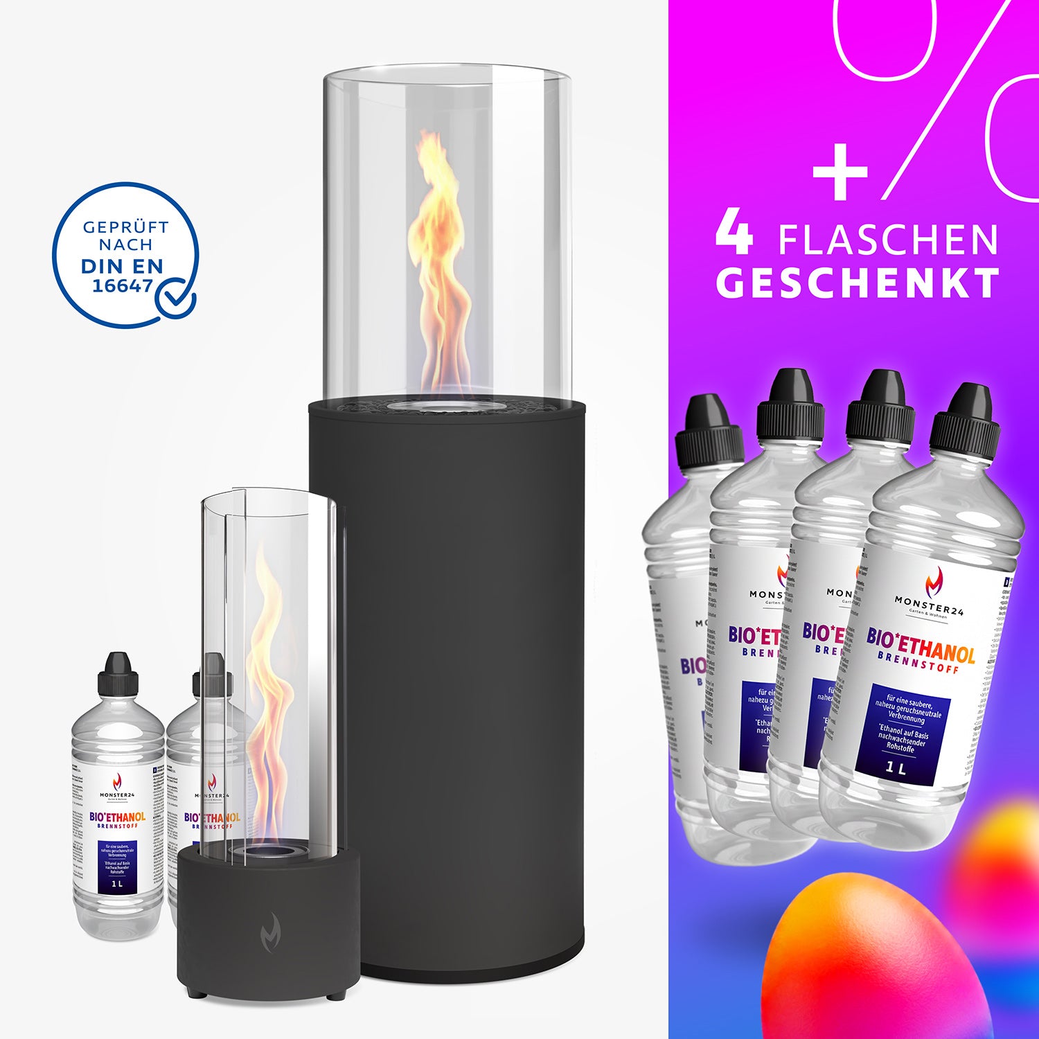 Luxury Tornado Paket: Standkamin + Spyral inkl. 6 L Bioethanol