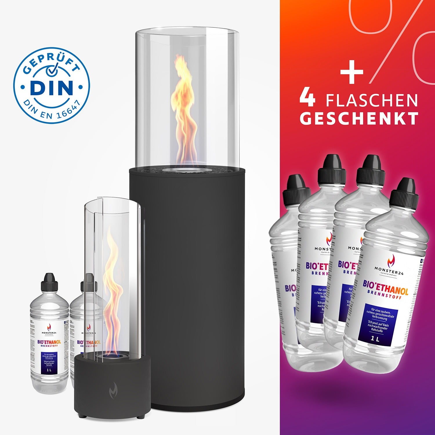 Luxury Tornado Paket: Standkamin + Spyral inkl. 6 L Bioethanol