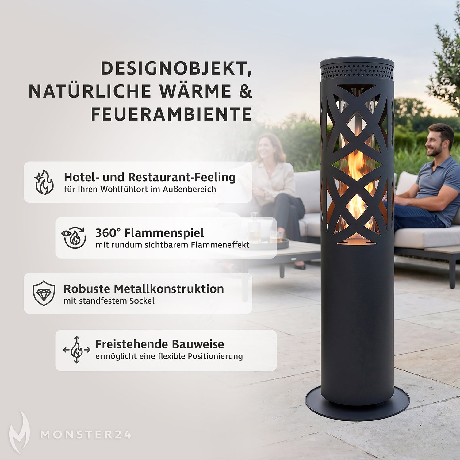 PYRA – dekorative Pellet-Feuersäule mit 360° Glas