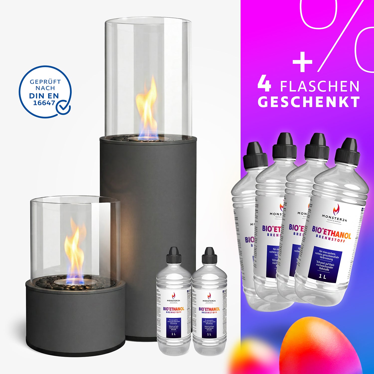 Luxury Flame Paket: Standkamin + Tischkamin L inkl. 6L Bioethanol