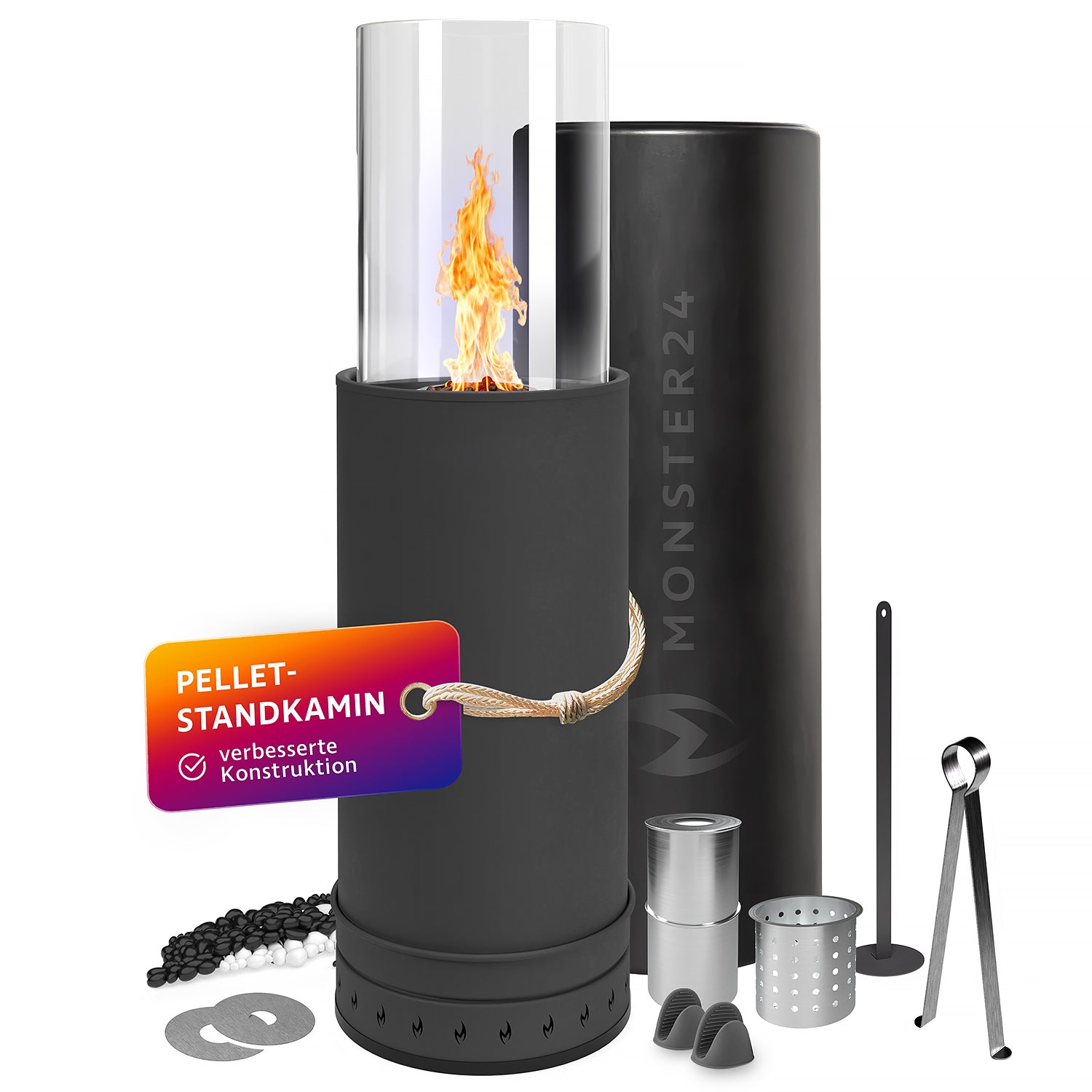 AGNIA 2-in-1 Ethanol & Pellet Standkamin Set