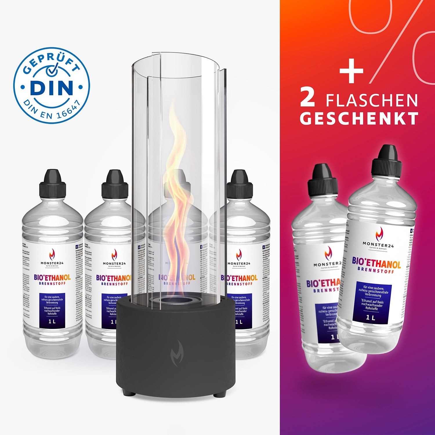 Tornado Flame: Spyral inkl. 6 L Bioethanol Starterpaket