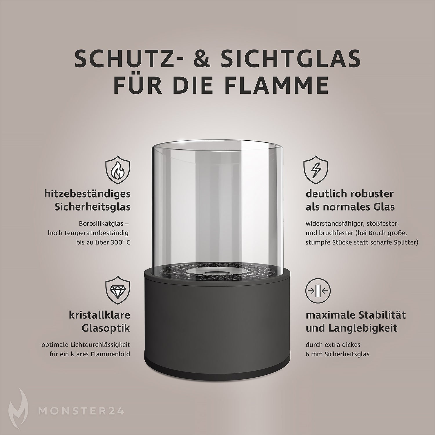 Ersatz-Glaszylinder für Kiana Tischkamin L