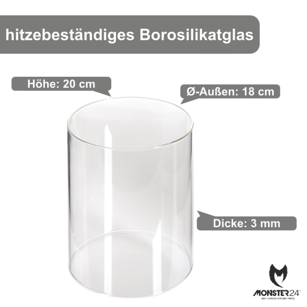 Ersatz-Glaszylinder für Bio-Ethanol Tischkamin (Größe M / 30 cm), Höhe 20 cm, Durchmesser 18 cm