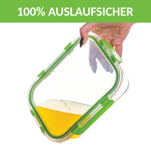 5er Set (10-teilig) Glas-Frischhaltedosen 1040 ml mit 4-fach Schnappverschluss, BPA-frei